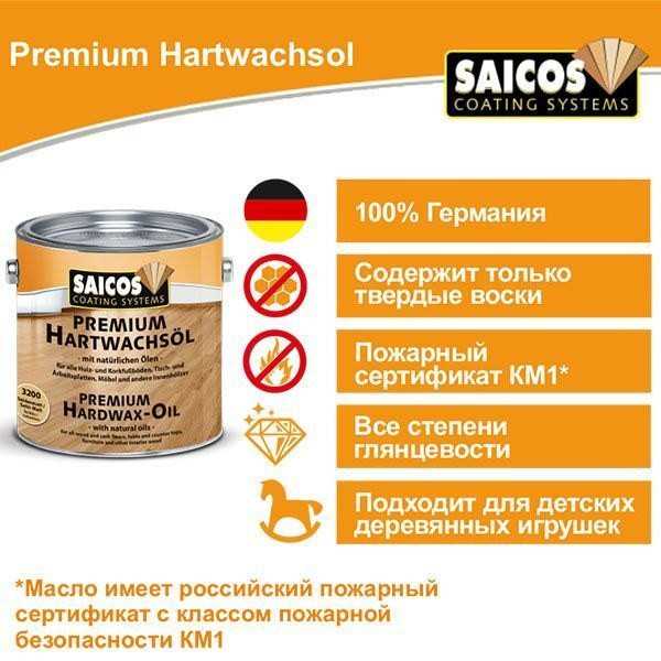 Масло Saicos Premium Hartwachsol 3320 ультра-матовое плюс 2,5 л
